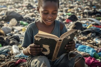 In a forgotten corner of Lagos, Nigeria, lived a boy named Tunde. He was ten years old, with huge eyes that seemed to absorb everything, and a pair of patched sandals that barely supported his steps. Every morning, while his neighbors ran to school with colorful backpacks, he walked in the opposite direction: to the garbage dump.