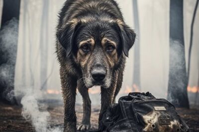 After a devastating fire, Bruno, a faithful dog, guards his owner Dani’s backpack, refusing to leave the site.