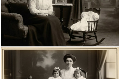 A mother poses with her twin daughters in 1907 — but look closely and you’ll see only one of them…